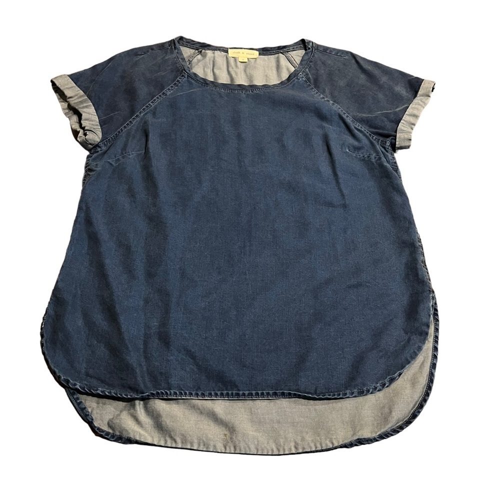Cloth & Stone Women’s Denim Look Short Sleeve Scoop Neck Top Size Small